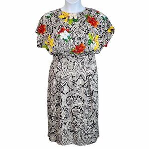 Richie Freeman For Teri Jon Silk Floral & Paisley Print Dress Midi Length Sz 10